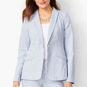 Talbots Lightweight Seersucker One-Button Blazer Blue and White Size 12